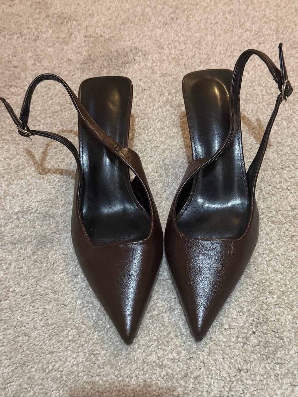 Classic Brown Pointed-Toe Slingback Heels